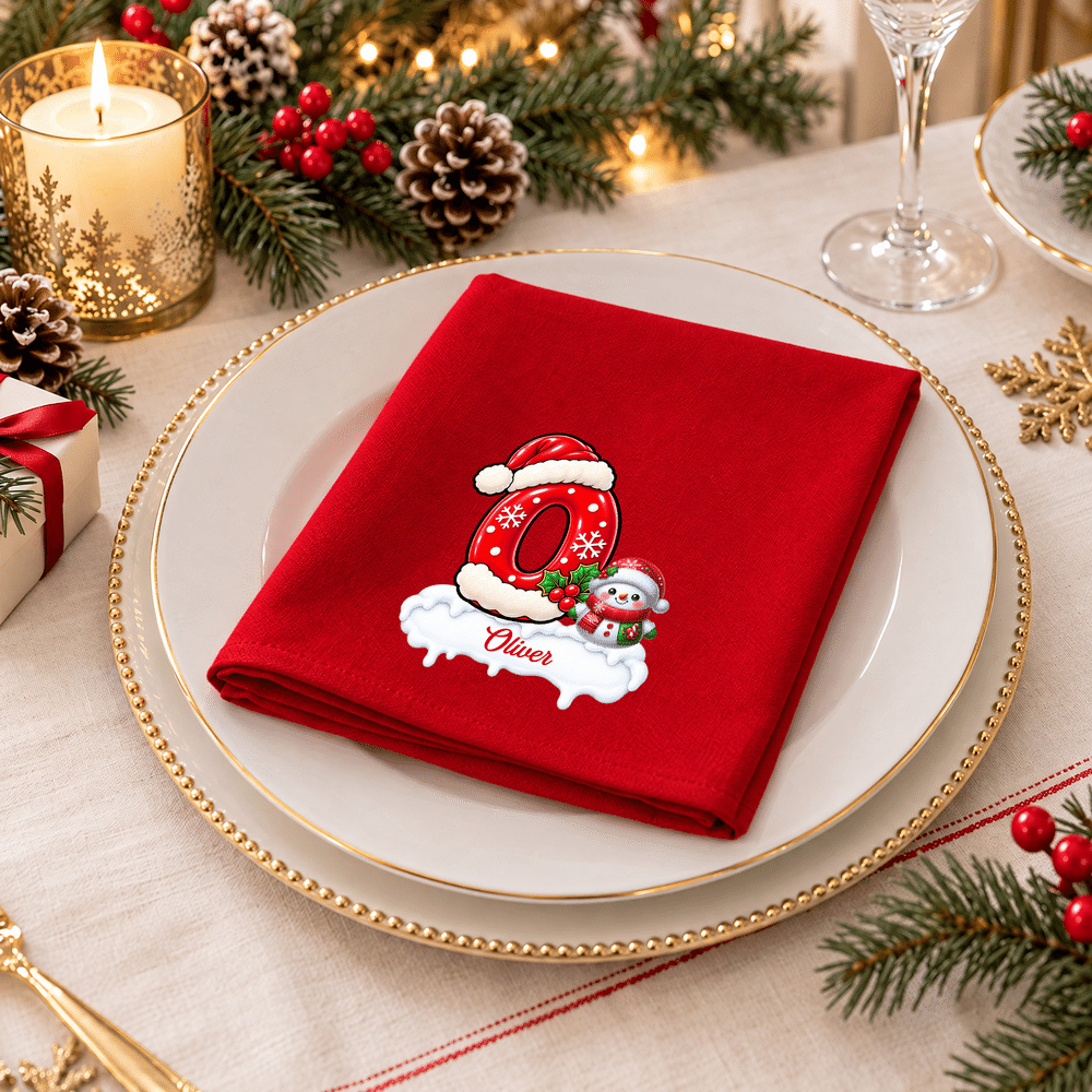 Personalized Snowman & Christmas Initial Cotton Red Christmas Napkin with Name Table Decor Christmas Gift for Family Friends 7
