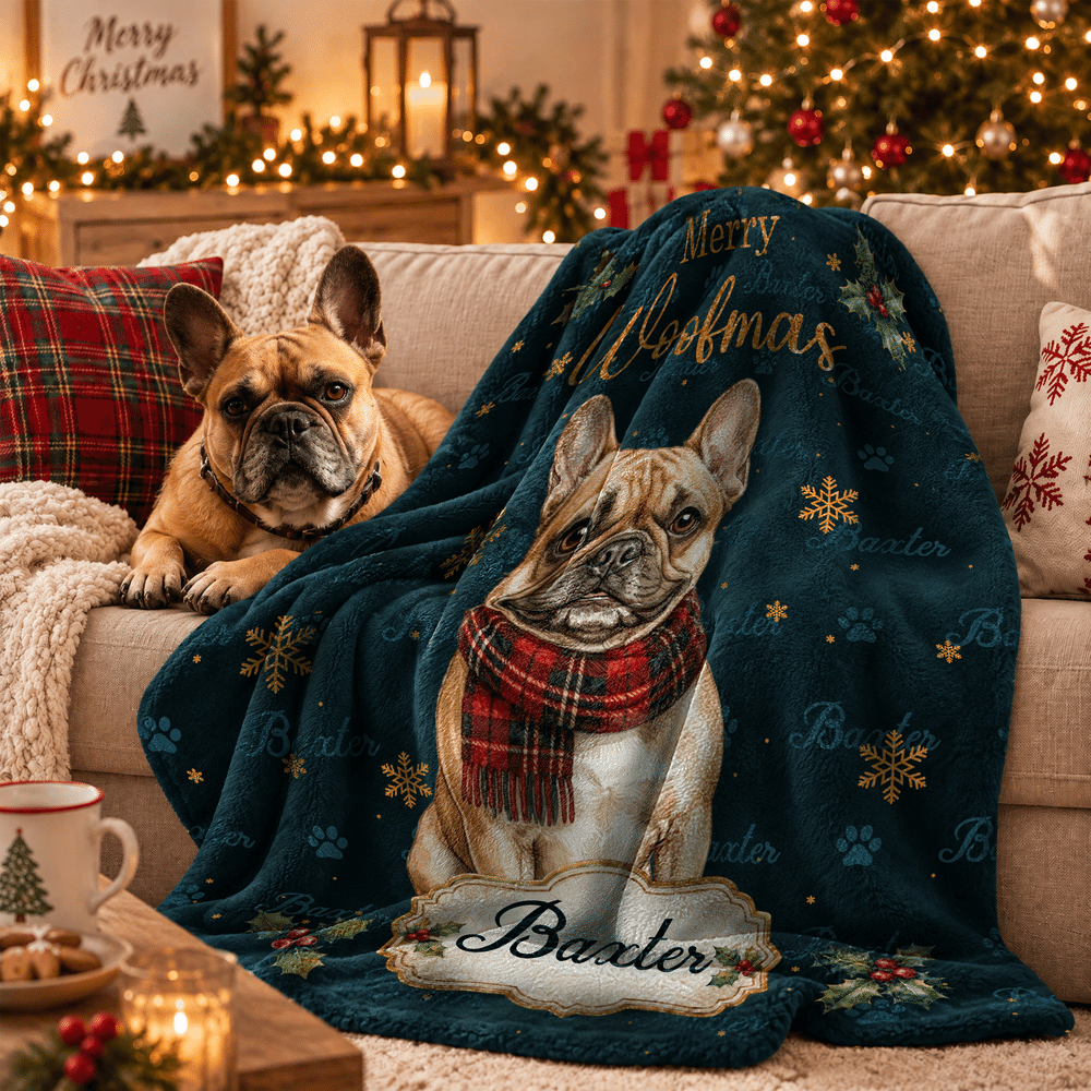 Personalized Merry Woofmas Red Plaid Scarf Pet Photo Warm Throw Blanket with Name Home Decor Christmas Gift for Pet Owner 4
