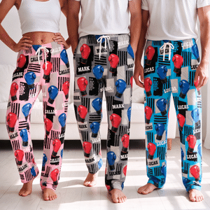 Personalised Multicolour Boxing Gloves Pattern Soft Pyjama Bottoms with Name Daily Wear Christmas Gift for Family Friends Boxing Enthusiasts