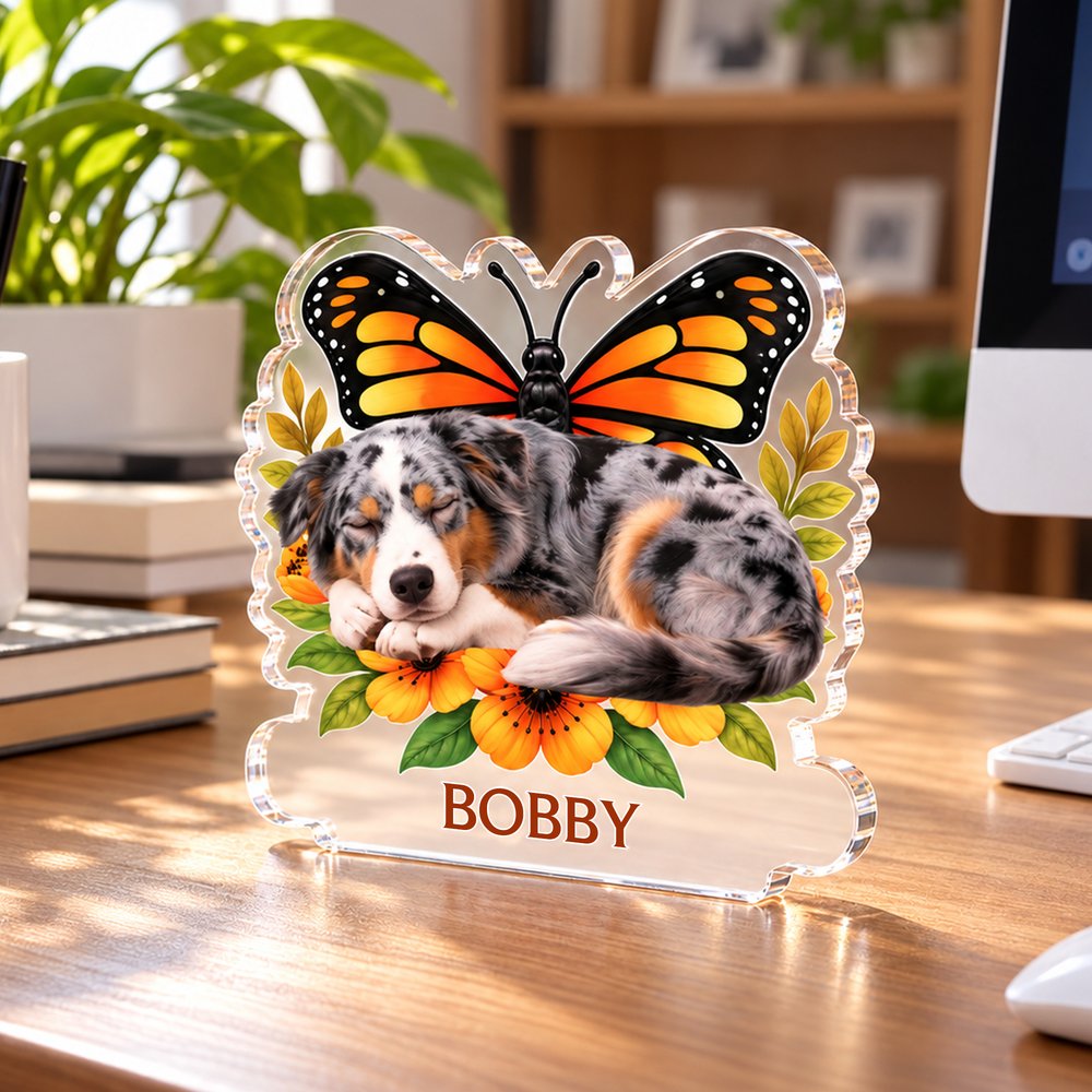 Personalized Birth Butterfly Floral Sleep Pet Photo Acrylic Ornament with Name Loss of Pet Sympathy Memorial Gift for Pet Owners 7