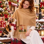 Personalized Christmas Theme Pet Photo Soft Warm Tassel Scarf Shawl with Title Winter Accessory Christmas Gift for Women Pet Owner 3