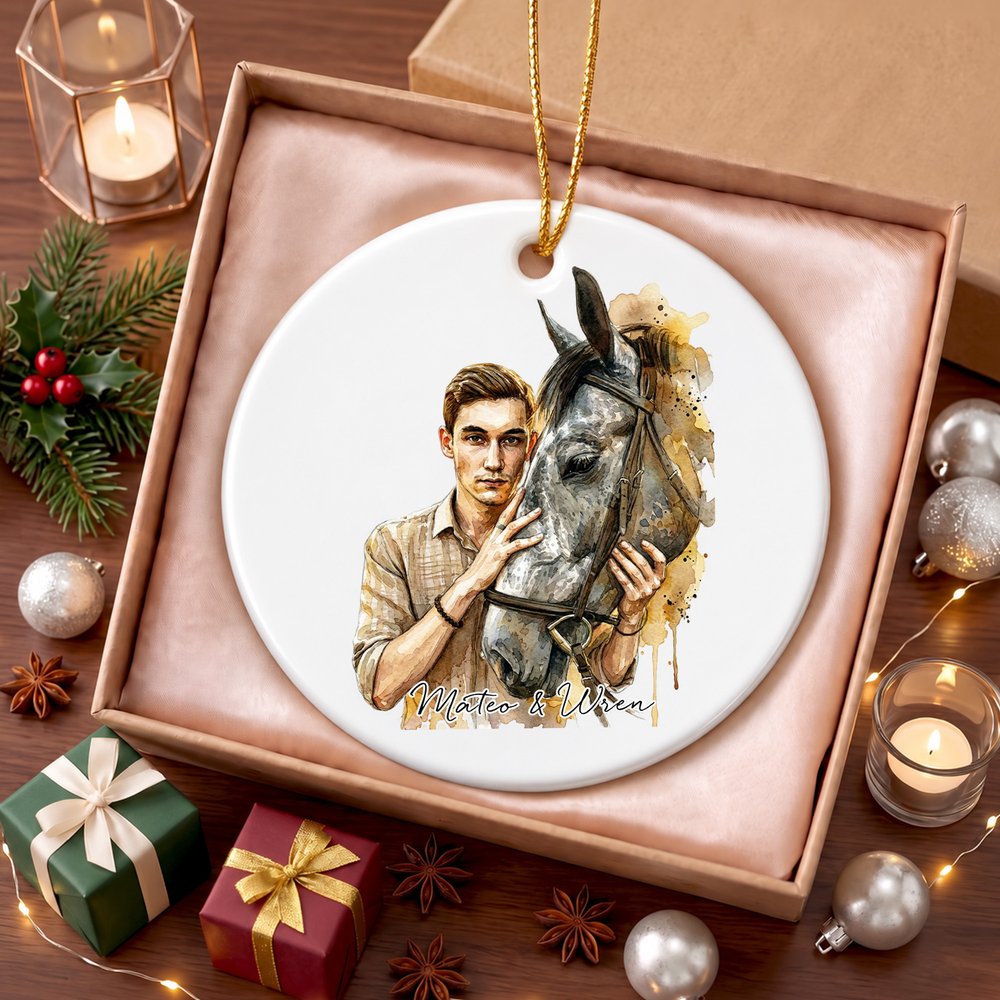 Décoration d'intérieur personnalisée en céramique avec photo d'un cheval et de son propriétaire, effet « éclaboussures de peinture » et texte – Cadeau de Noël pour les réunions de famille, destiné aux propriétaires et aux passionnés de chevaux 8