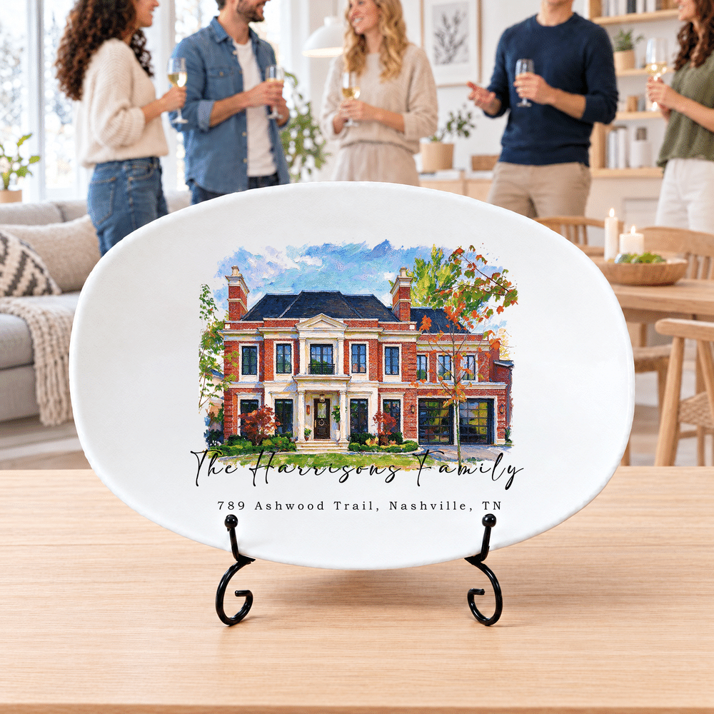 Personalised Oil Painting Style House Photo Decorative Plate with Text Home Decor Housewarming Birthday Gift for Family New Home Mover Newlywed 2