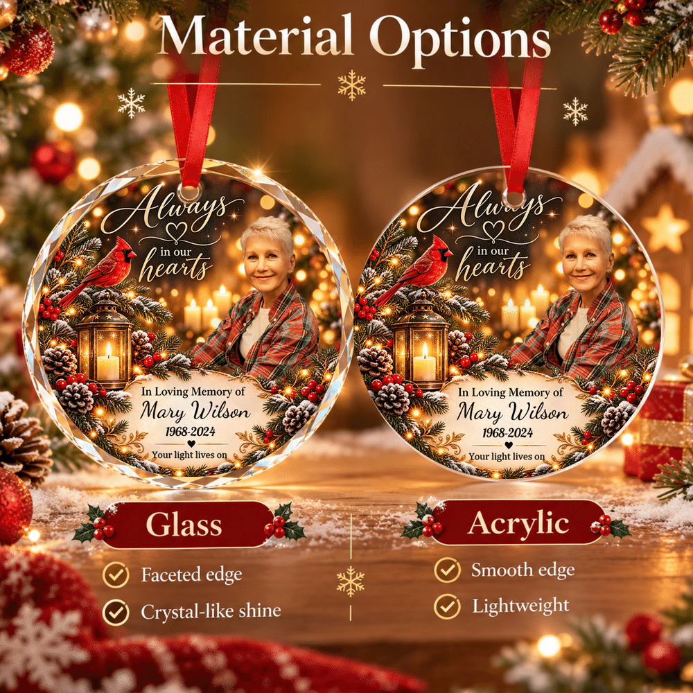 Personalised Always In Our Hearts Photo Acrylic Glass Ornament with Name and Year Christmas Memorial Sympathy Gift for Loss of Loved Ones 8