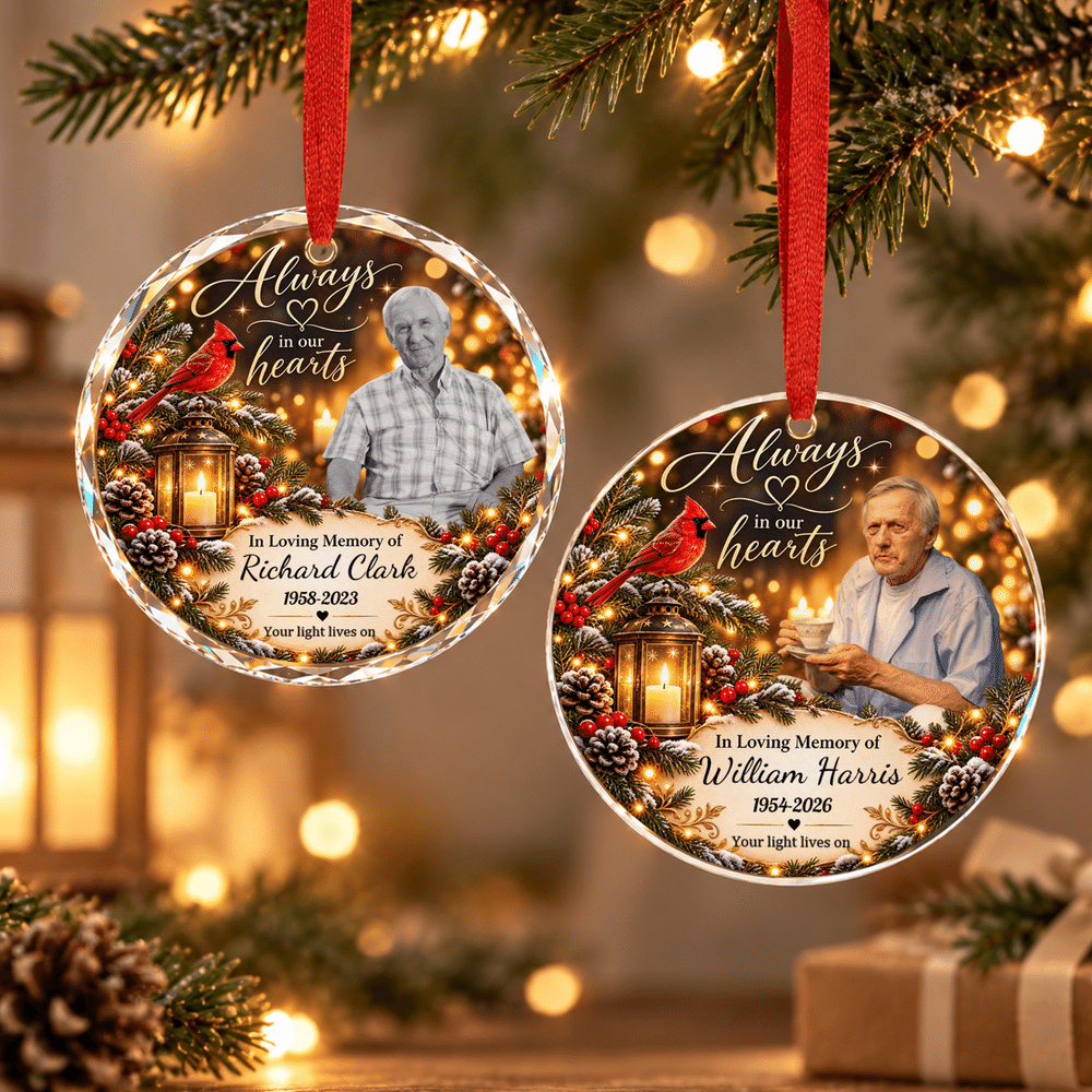 Personalised Always In Our Hearts Photo Acrylic Glass Ornament with Name and Year Christmas Memorial Sympathy Gift for Loss of Loved Ones 4