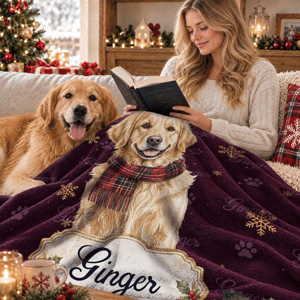 Personalized Merry Woofmas Red Plaid Scarf Pet Photo Warm Throw Blanket with Name Home Decor Christmas Gift for Pet Owner 8
