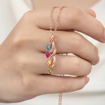 Personalized Minimalist Family 2-8 Heart Shaped Birthstones Necklace with Engraved Names Mother's Day Birthday Gift for Women Mom 5
