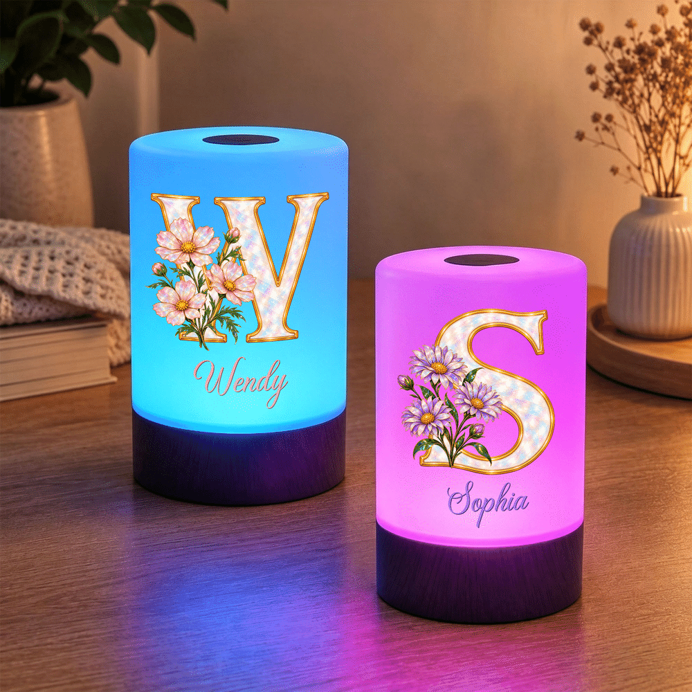 Luz nocturna recargable personalizada con flor de nacimiento, control táctil y regulador de intensidad, con nombre; decoración para el dormitorio; regalo de cumpleaños para niños y la familia 3