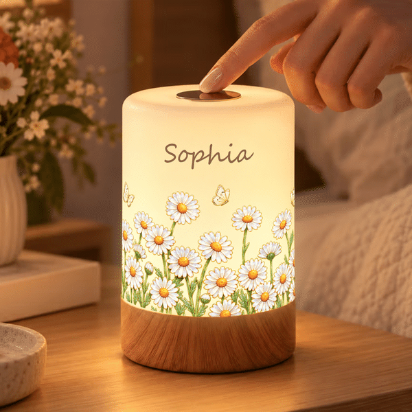 Personalised Birth Flower Dimmable Touch LED Night Light with Name and Remote Control Home Decor Birthday Gift for New Mum
