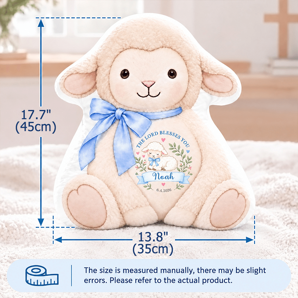 Personalized Bible Lamb Bow Soft Plush Pillow with Name Year and Date Christening Baby Shower Birthday Gift for New Babies New Parents 8