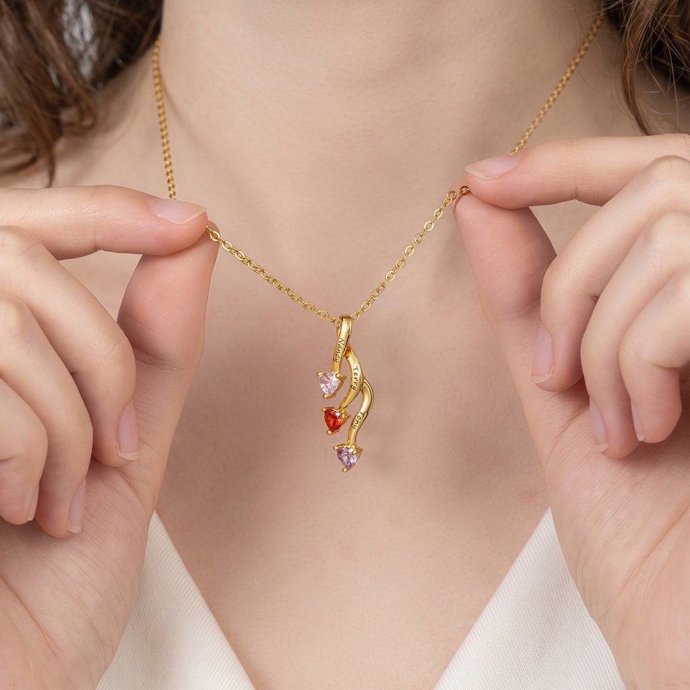 Personalized Minimalist Family 2-8 Heart Shaped Birthstones Necklace with Engraved Names Mother's Day Birthday Gift for Women Mom 7