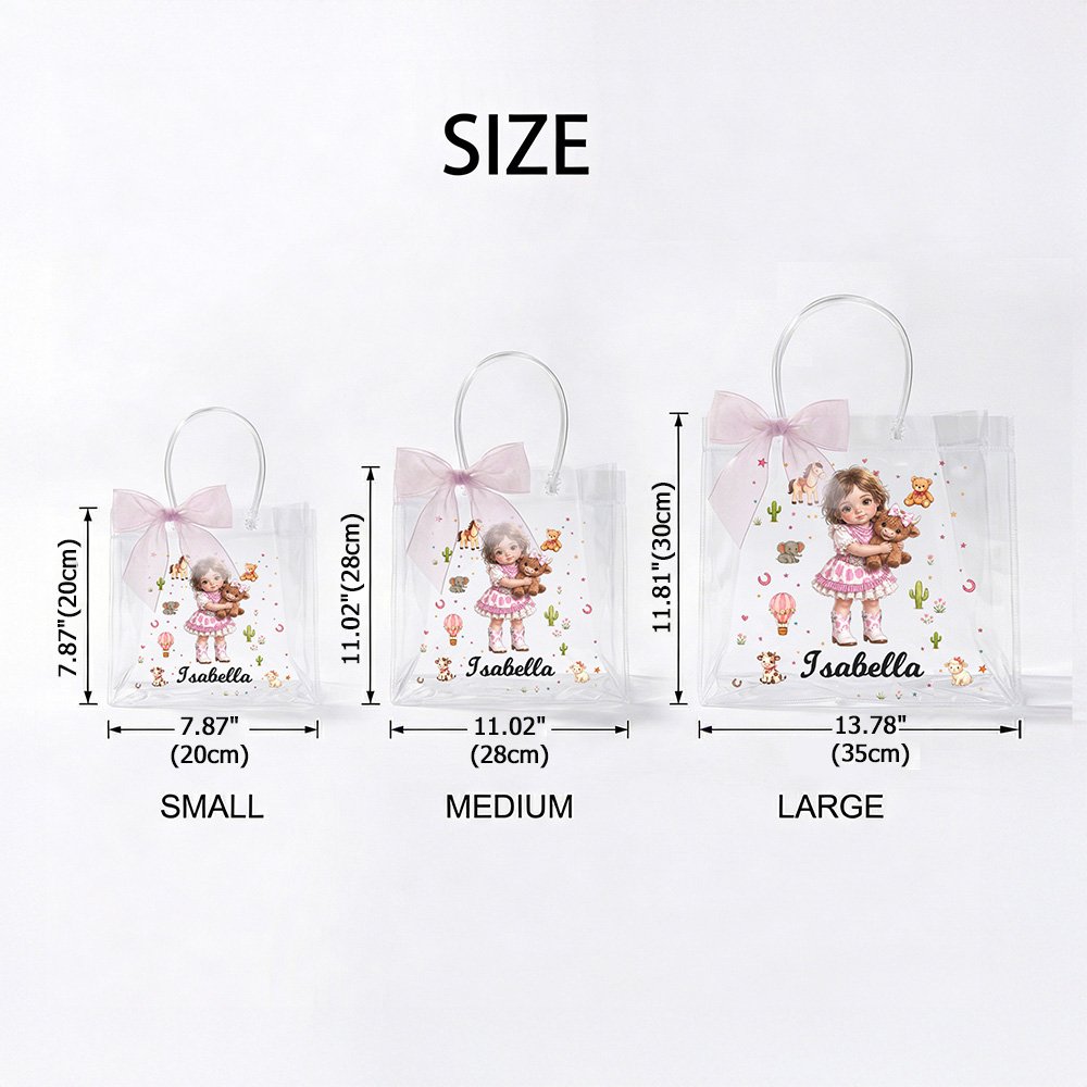 Personalized Cartoon Cowboy Cowgirl Photo Clear Gift Bag with Name and Ribbon Birthday Christmas Gift for Boys Girls 7