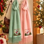 Personalized Christmas Theme Pet Photo Soft Warm Tassel Scarf Shawl with Title Winter Accessory Christmas Gift for Women Pet Owner 5