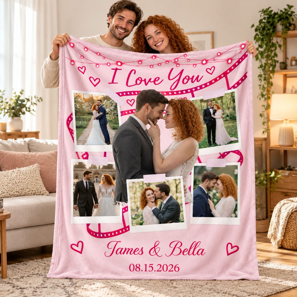Personalized Film Roll Couple Photo Soft Throw Blanket with Names and Date Anniversary Wedding Gift for Couple 3