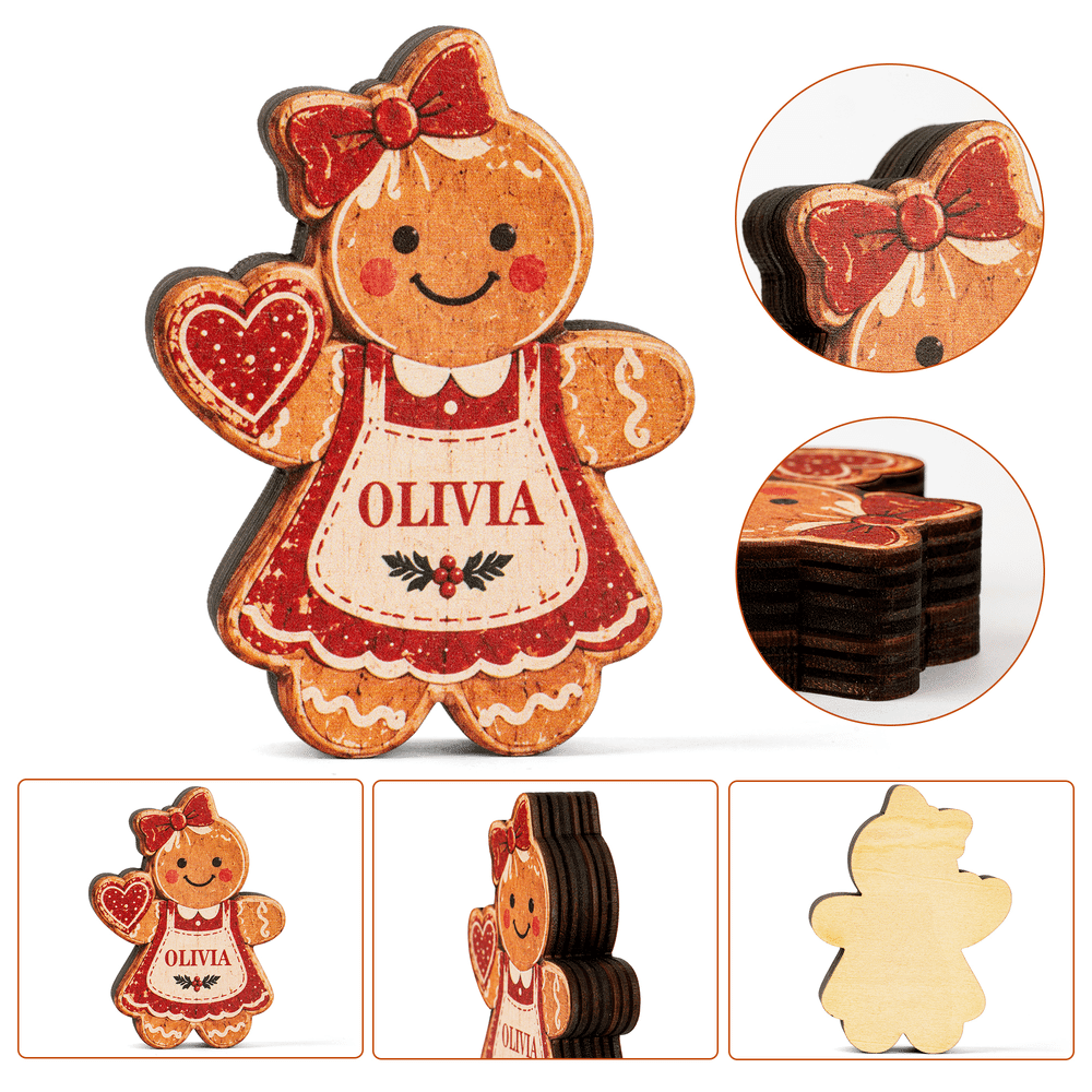 Personalized Cute 1-15 Gingerbread Men Wooden Decoration with Name and Base Home Decor Christmas Gift for Family 5