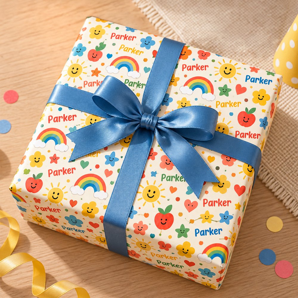 Personalized Cartoon Smiley Face Name Cloud Wrapping Paper Christmas Gift Decor Holiday Party Favor for Family Friend 5