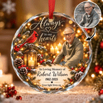 Personalised Always In Our Hearts Photo Acrylic Glass Ornament with Name and Year Christmas Memorial Sympathy Gift for Loss of Loved Ones 1