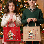 Personalized Christmas Highland Cow Snowflake Large Jute Tote Bag with Name Christmas Party Gift for Kids Family Friends 3