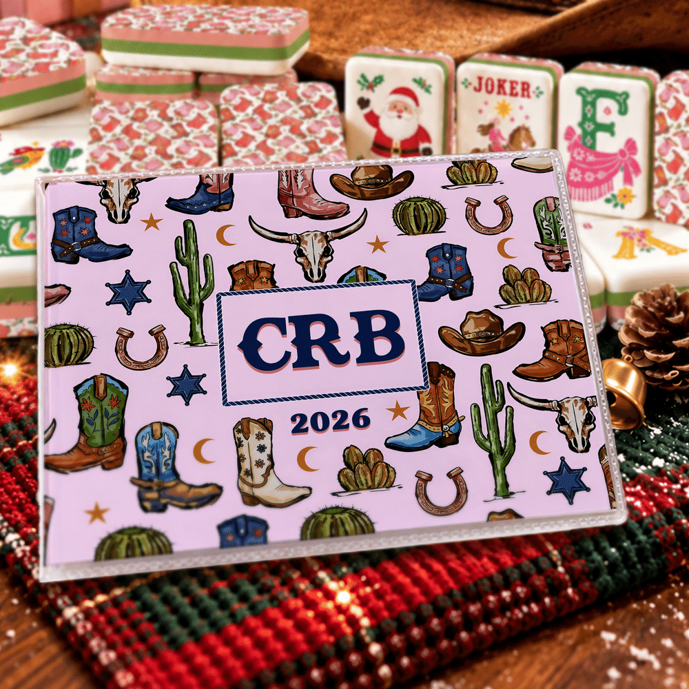 Personalized Western Cowgirl Style Tri-Folded Mahjong Card Cover with Name and Year Birthday Mahjong Night Gift for Mahjong Lovers 6