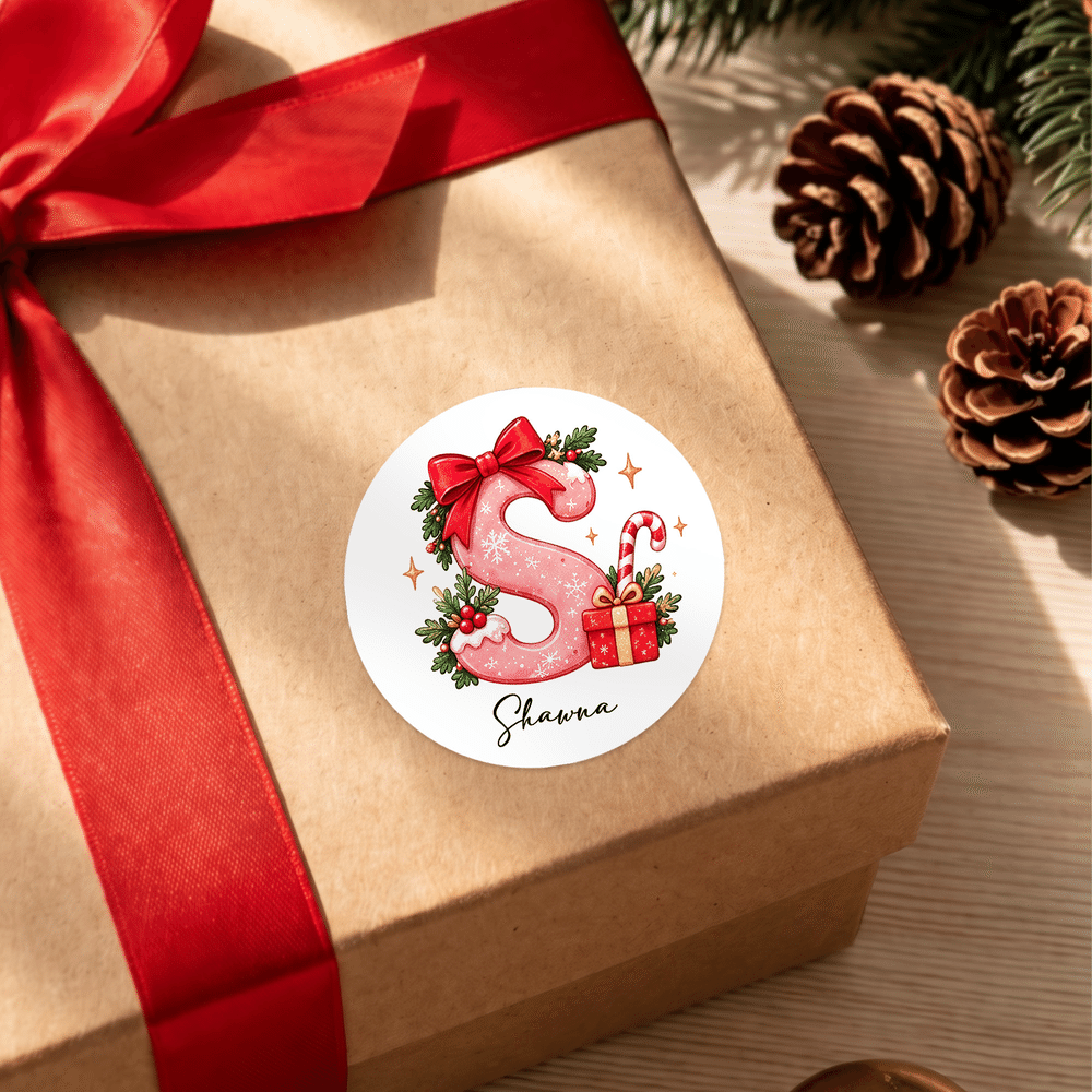 Personalised Christmas Theme Initial Waterproof Stickers with Name Gift Decor Christmas Gift for Kids Family Friends 1