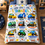 Personalised Multicolour Construction Vehicle & Bible Verse Soft Throw Blanket with Name Home Decor Christmas Gift for Kid Lorry Lover Christian 3