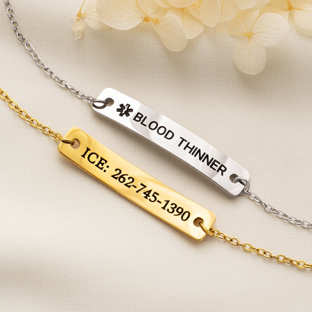 Pulsera de identificación médica personalizada con información médica grabada; regalo de primeros auxilios para mujeres pacientes 3
