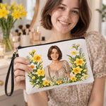Personalized Birth Flower Portrait Linen Makeup Bag with Name Travel Accessory  Birthday Christmas Gift for Women Friends 3