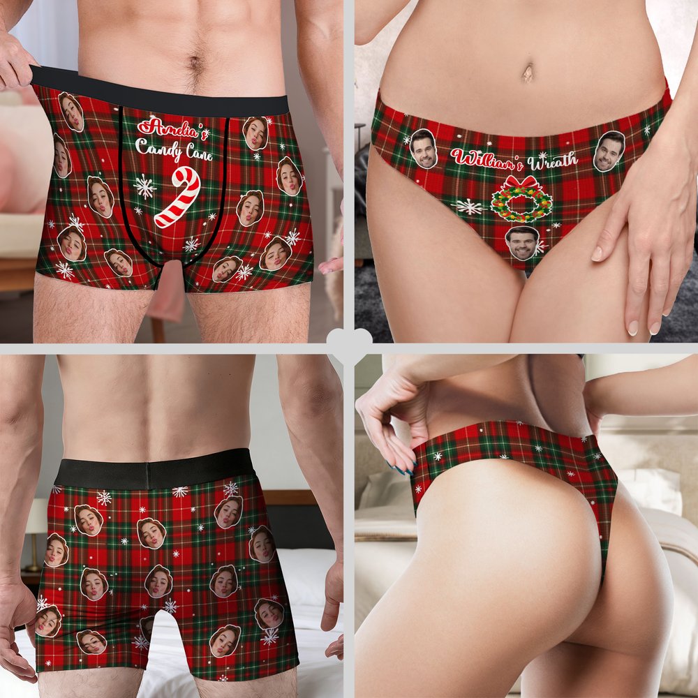 Individuell gestaltete Boxershorts mit Weihnachtsmotiv und Gesichtsfoto – atmungsaktives Set für den täglichen Gebrauch – Weihnachtsgeschenk für Paare 8