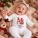 Personalized Reindeer Snowman 100% Cotton Bodysuit Baby Romper Bib Set with Name and Year Baby First Christmas Announcement Birthday Gift for Baby 3