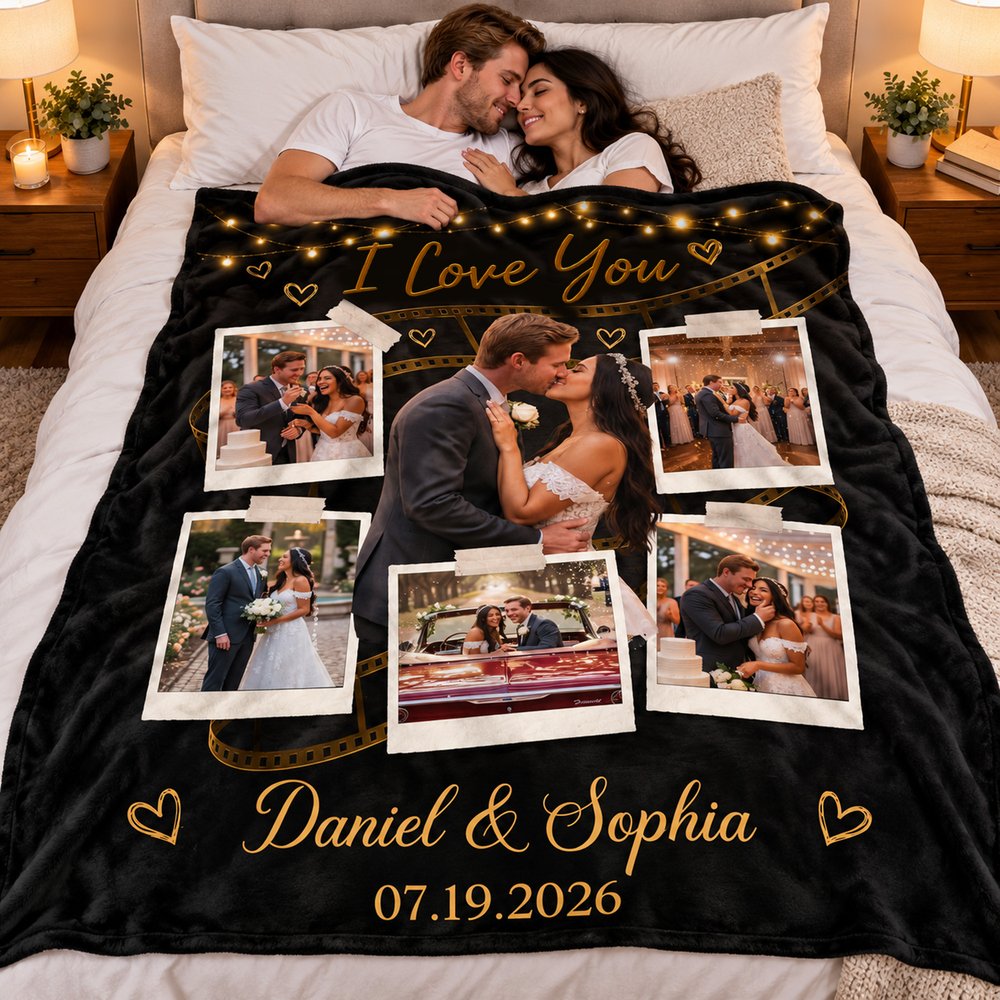 Personalized Film Roll Couple Photo Soft Throw Blanket with Names and Date Anniversary Wedding Gift for Couple 6