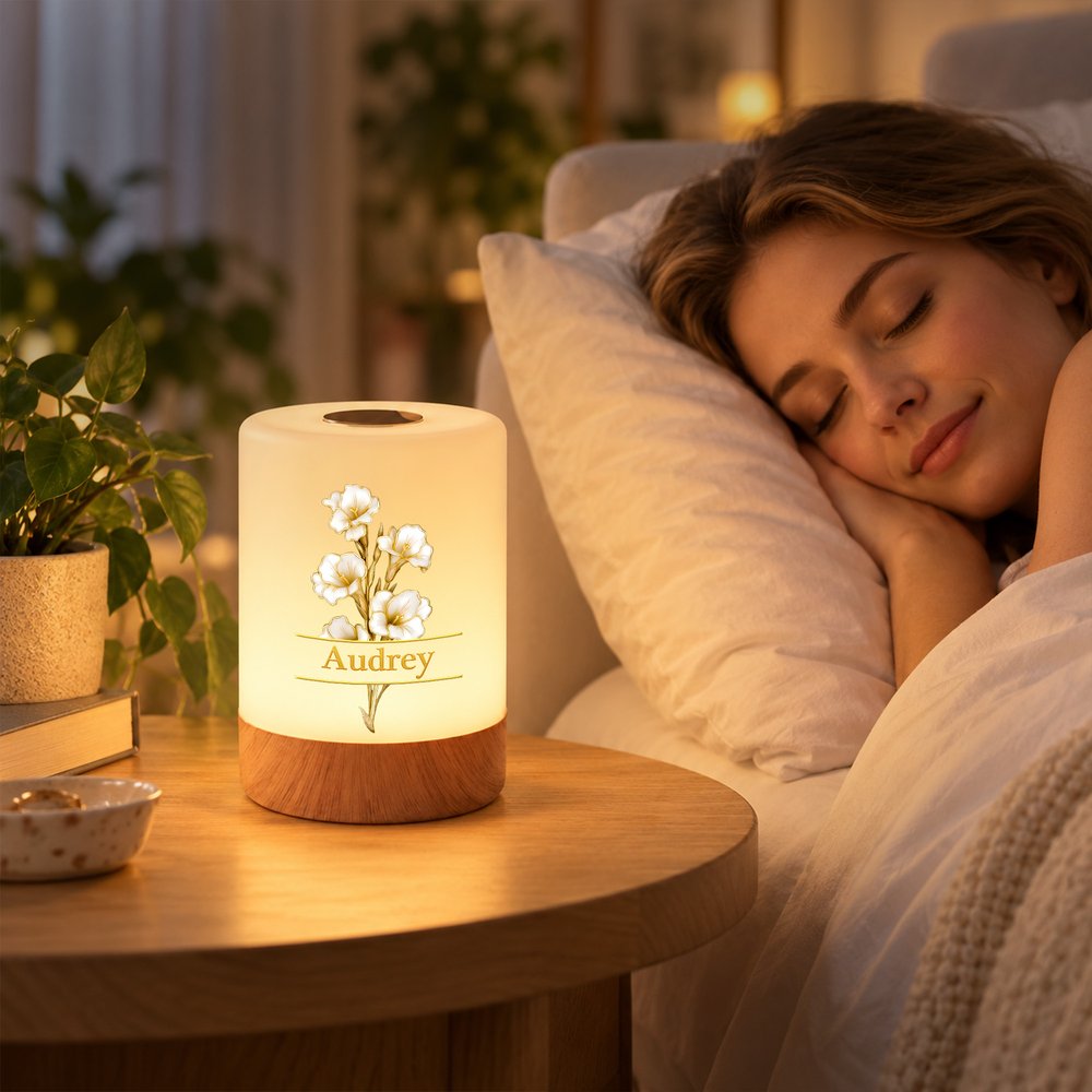 Personalised Gold-Edged Birth Flower Dimmable Touch LED Night Light with Name and Adjustable Colors Birthday Christmas Gift for Woman New Mum 4