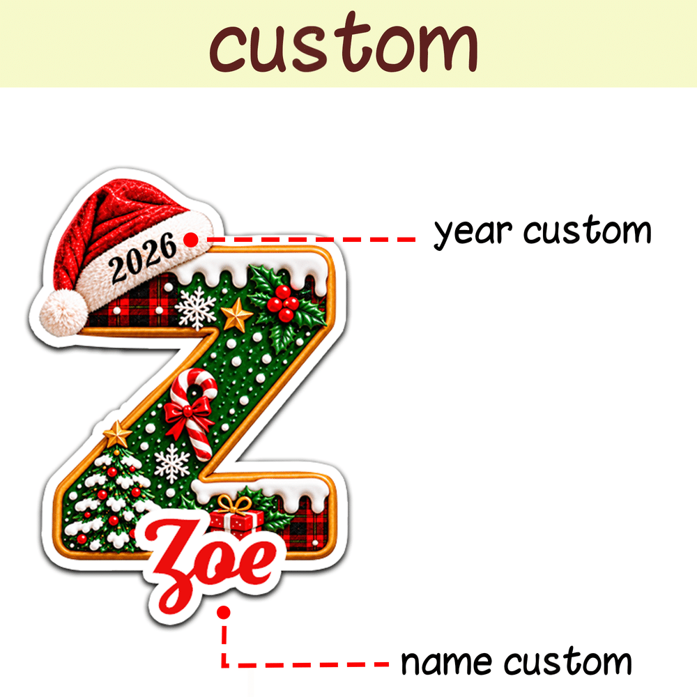 Pegatinas personalizadas para el árbol de Navidad con gorro de Papá Noel, copos de nieve e iniciales, con nombre y año. Decoración para regalos y fiestas navideñas. Regalo para niños, familiares y amigos. 9