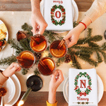 Personalized Large Christmas Wreath Initial 100% Cotton Christmas Table Napkin with Name Table Decoration Christmas Gift for Family Friend 5