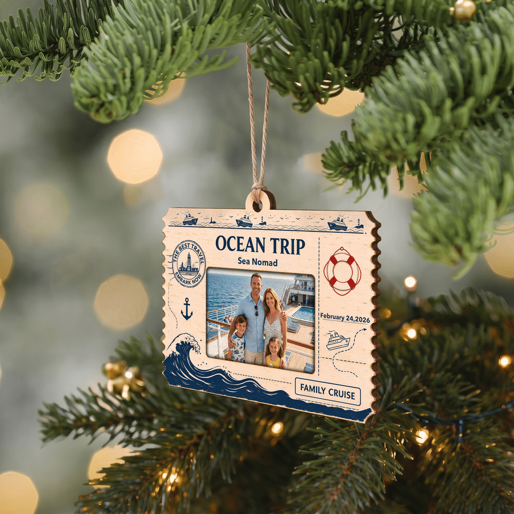 Personalised Ocean Trip Ship Ticket Design Christmas Ornament with Cruise Ship Name and Date Holiday Christmas Gift for Family Cruise Lovers 5