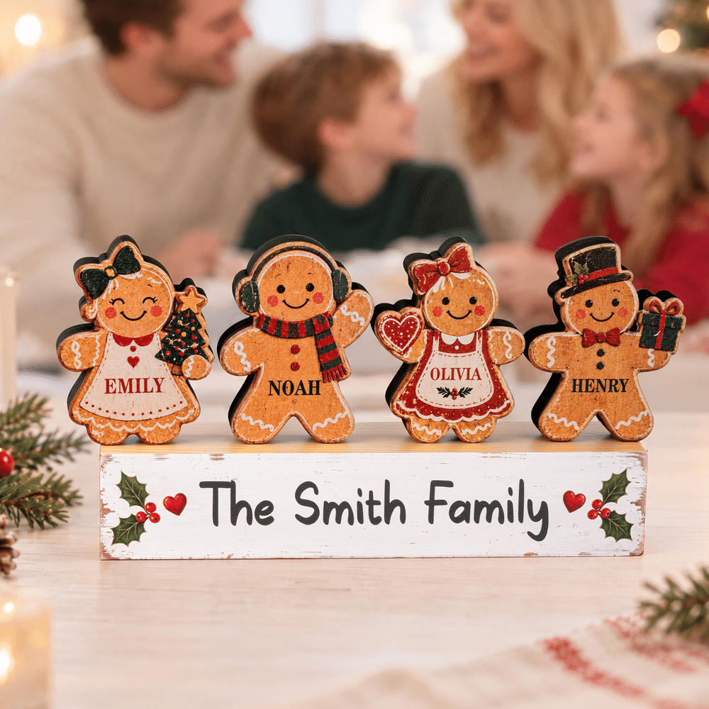 Personalized Cute 1-15 Gingerbread Men Wooden Decoration with Name and Base Home Decor Christmas Gift for Family 1