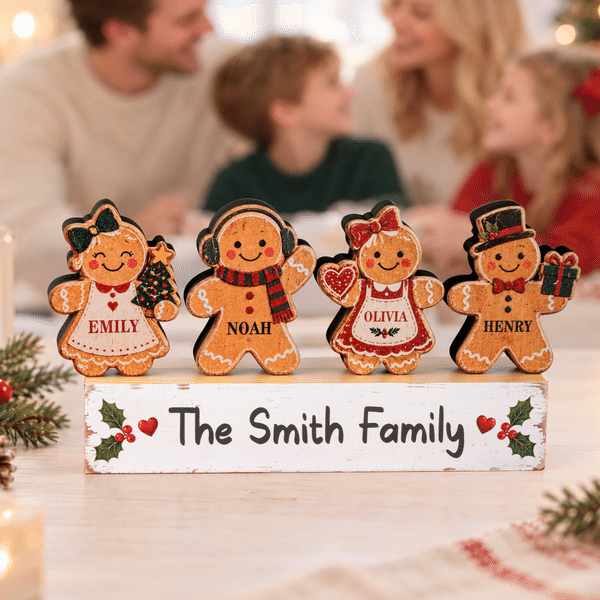 Personalized Cute 1-15 Gingerbread Men Wooden Decoration with Name and Base Home Decor Christmas Gift for Family