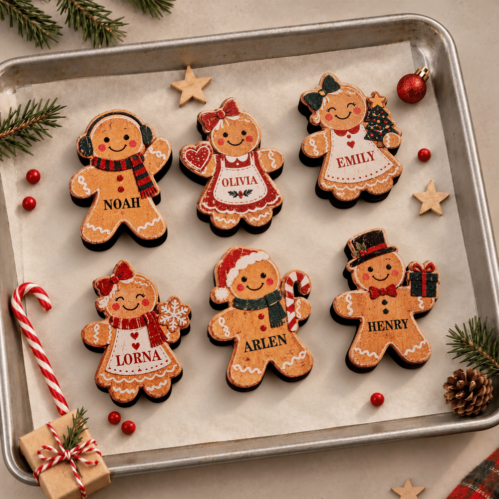 Personalized Cute 1-15 Gingerbread Men Wooden Decoration with Name and Base Home Decor Christmas Gift for Family 4
