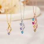 Personalized Minimalist Family 2-8 Heart Shaped Birthstones Necklace with Engraved Names Mother's Day Birthday Gift for Women Mom 2