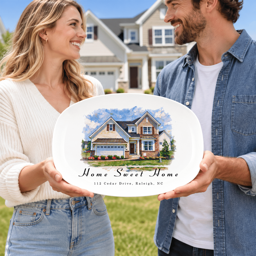 Personalised Oil Painting Style House Photo Decorative Plate with Text Home Decor Housewarming Birthday Gift for Family New Home Mover Newlywed 6