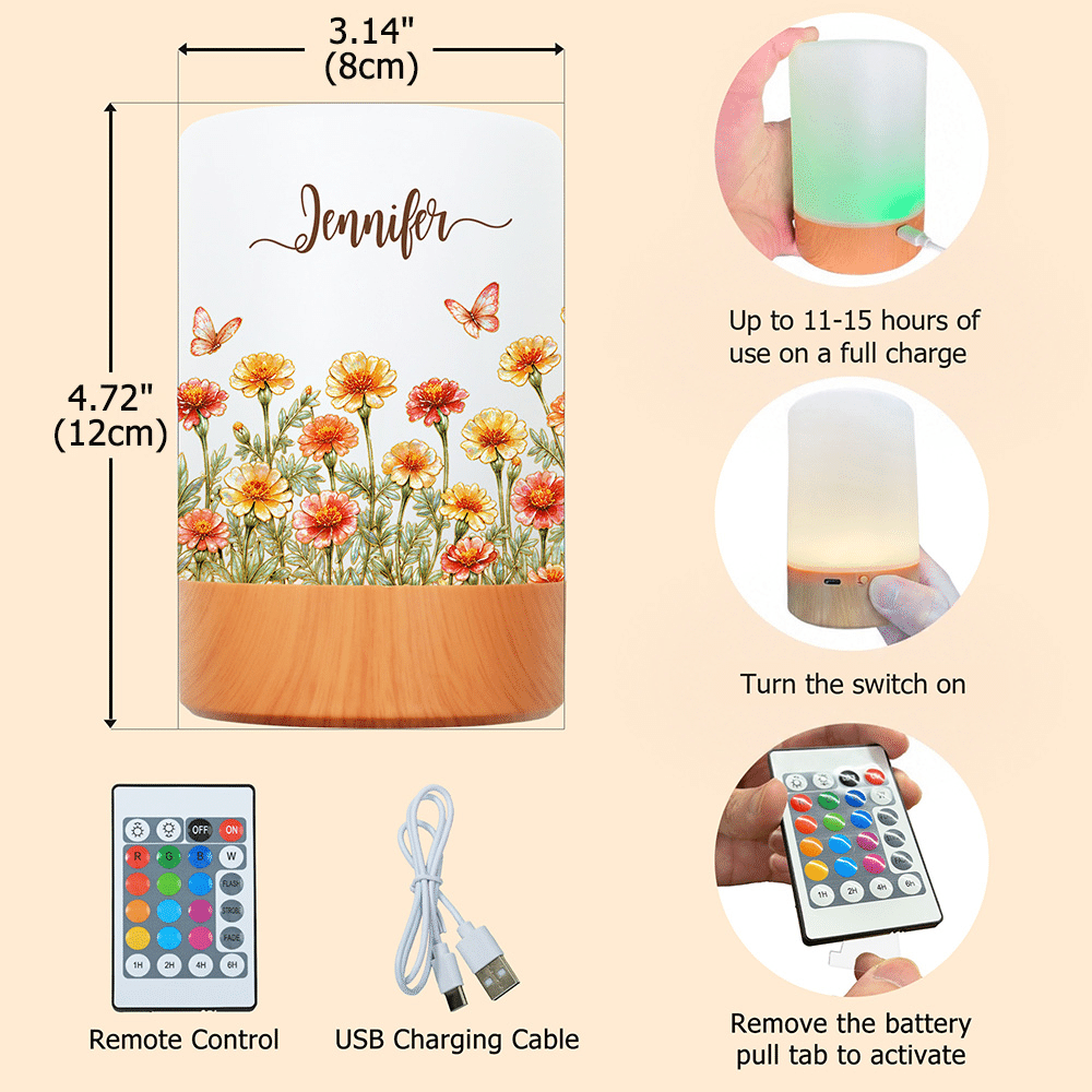 Personalised Birth Flower Dimmable Touch LED Night Light with Name and Remote Control Home Decor Birthday Gift for New Mum 9