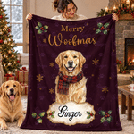 Personalized Merry Woofmas Red Plaid Scarf Pet Photo Warm Throw Blanket with Name Home Decor Christmas Gift for Pet Owner 1