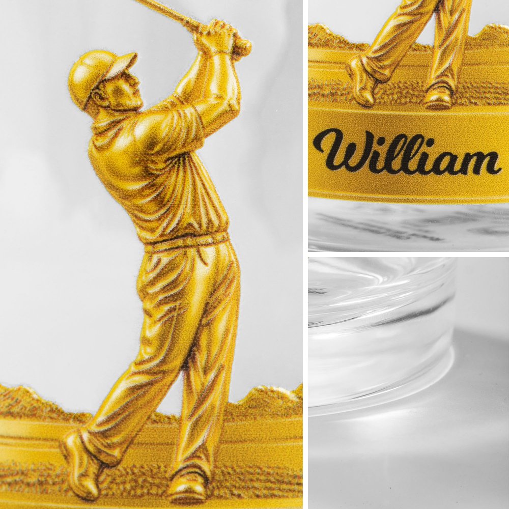 Personalised Golf Swing Character Name 10 oz Rock Old Fashioned Whisky Glass Game Day Birthday Gift for Golf Lovers 7