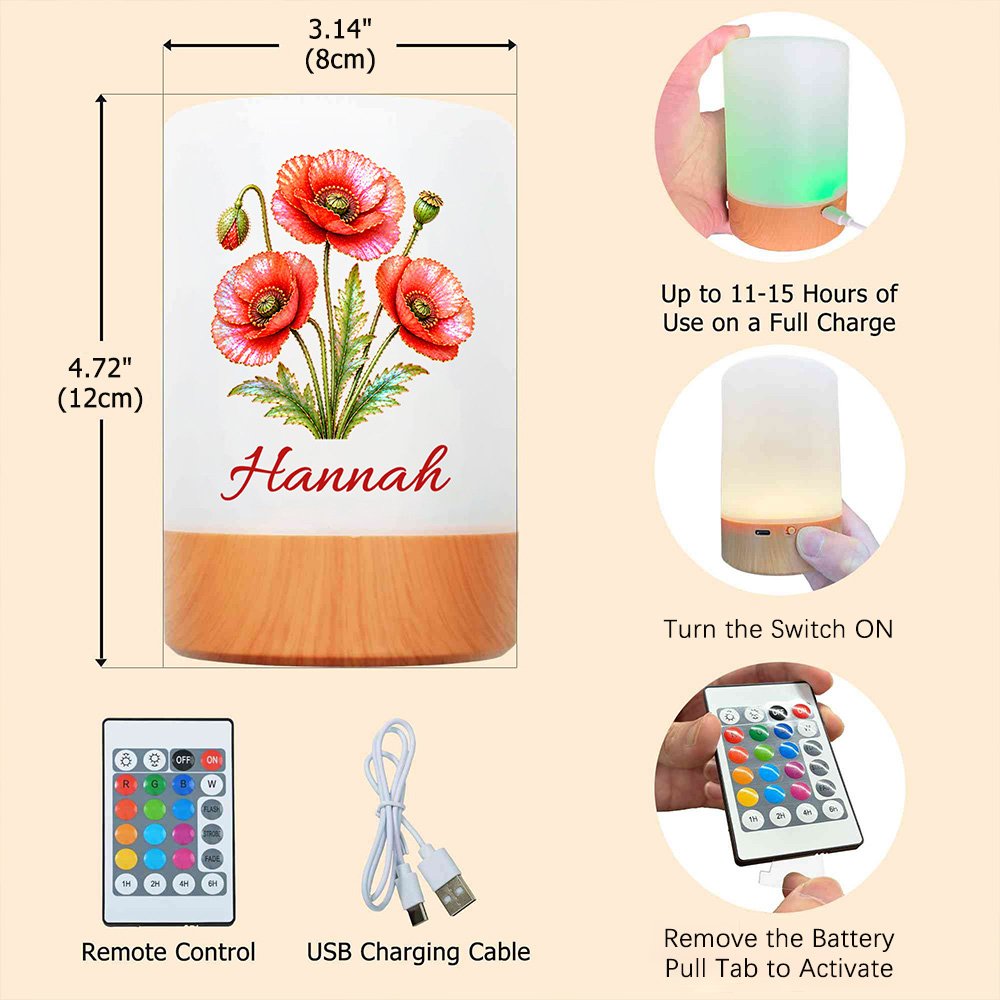 Personalized Birth Flower Rechargeable Dimmable Touch Control LED Night Light with Name Bedroom Decor Birthday Gift for Mom Wife Woman 8