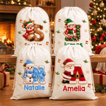 Personalized 3D-Style Artwork Christmas Theme Initial Large Canvas Drawstring Gift Bag with Name Christmas Party Holiday Gift for Kid Family 1