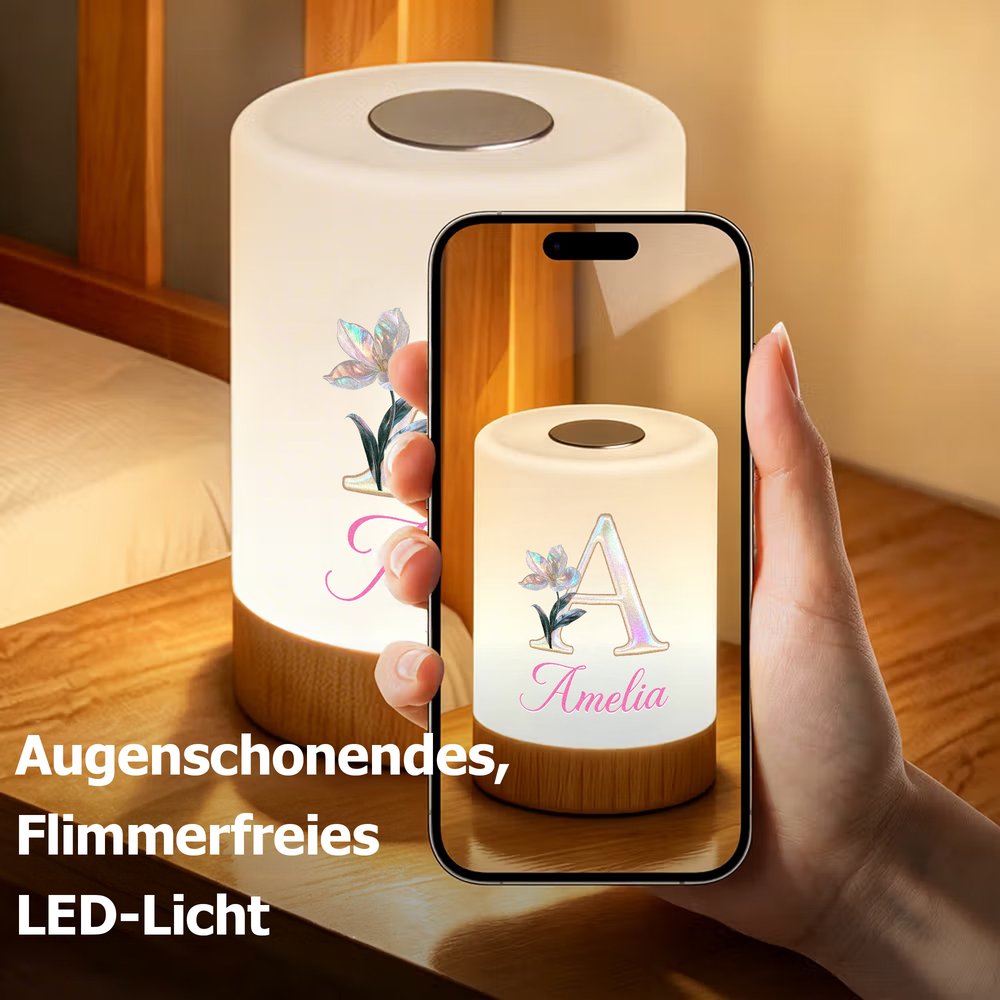 Personalisiertes dimmbares Nachtlicht mit Initiale Geburtsblume | Touch & Fernbedienung | wiederaufladbar | Geburtstag Geschenk für Familie Freunde 9