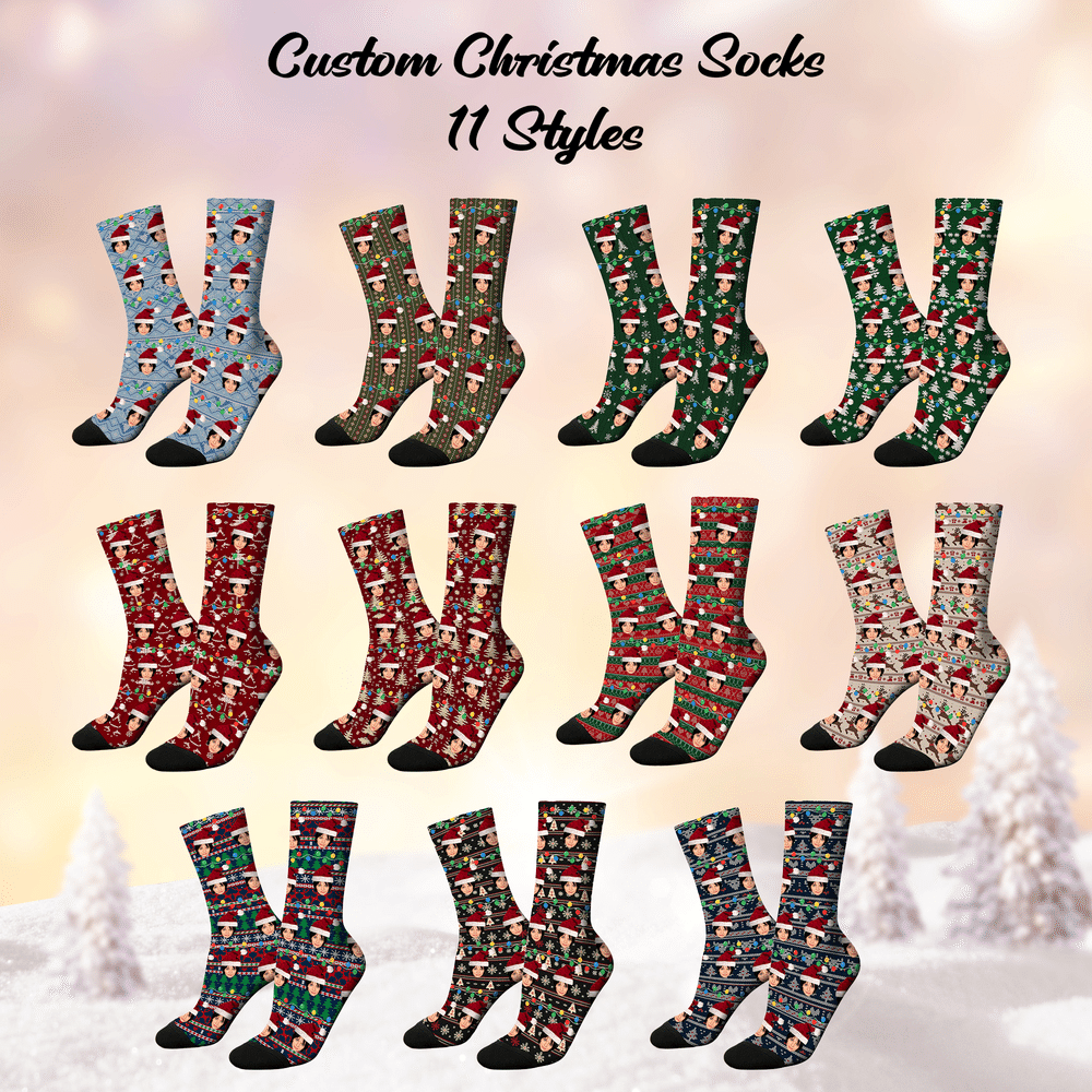 Personalised Funny 1-4 Face Photos Soft Mid-Calf Socks Daily Use Christmas Gift for Family Friend 8