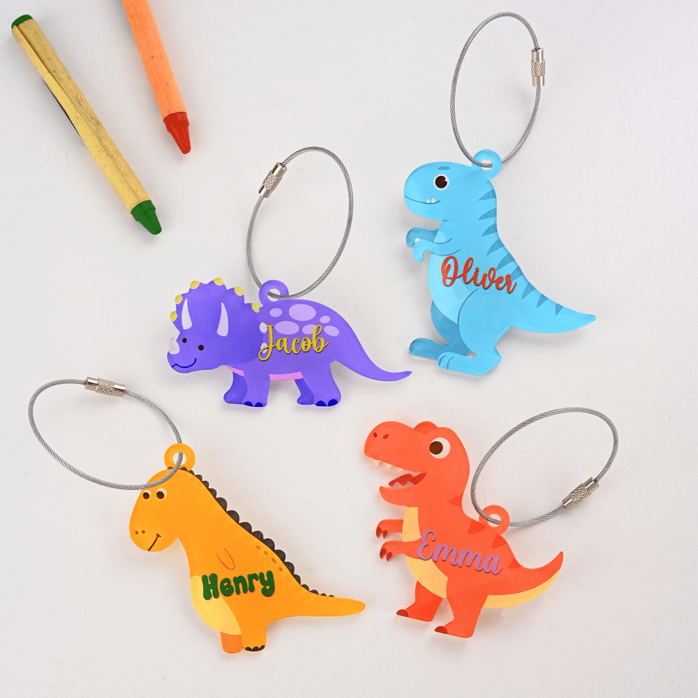 Personalized Multicolour Cartoon Dinosaur Acrylic Keychain with Name and Wire Rope Christmas Birthday Gift for Kids Dinosaur Enthusiasts 2