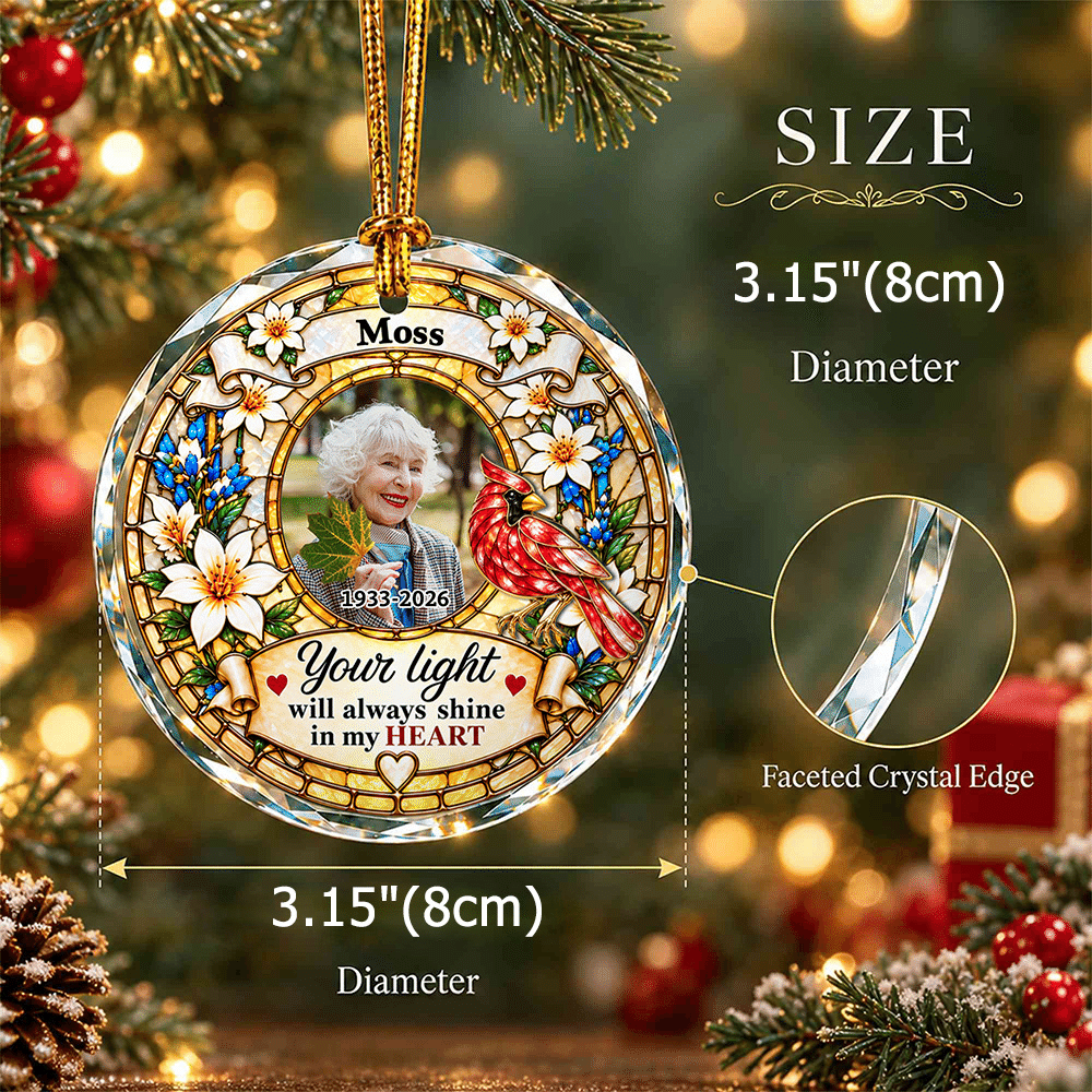 Personalised Stained Style Floral Glass Ornament with Photo and Name Christmas Memorial Gift for Family Friends 8