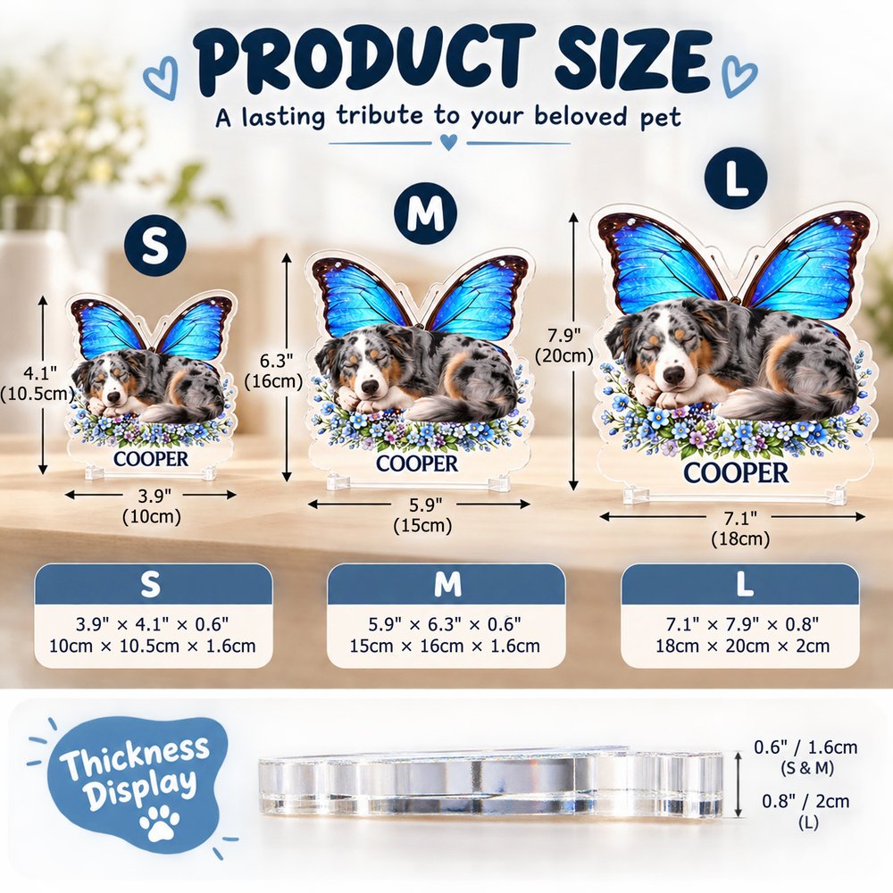 Personalized Birth Butterfly Floral Sleep Pet Photo Acrylic Ornament with Name Loss of Pet Sympathy Memorial Gift for Pet Owners 8