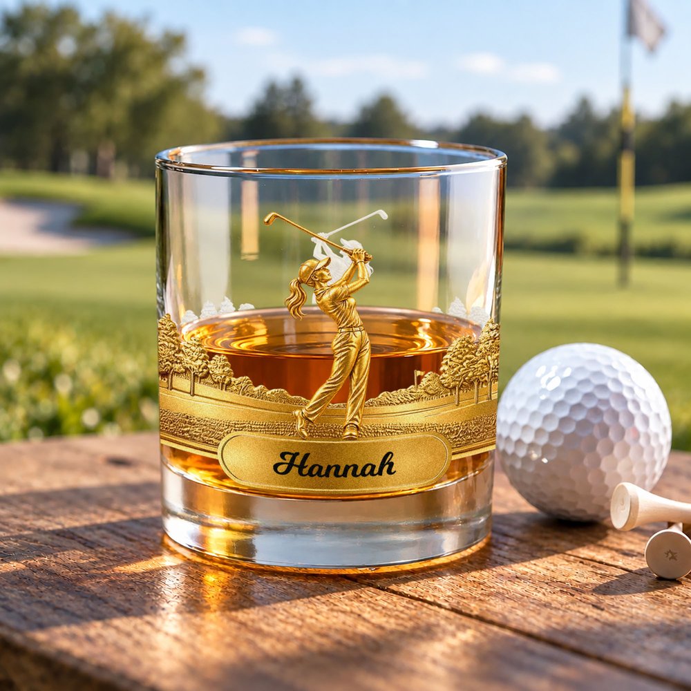 Personalised Golf Swing Character Name 10 oz Rock Old Fashioned Whisky Glass Game Day Birthday Gift for Golf Lovers 6